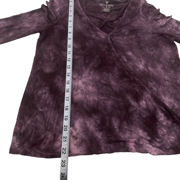American Eagle Soft & Sexy Tie-Dye Bell Sleeve Wrap Top Blouse Womens M Purple - Picture 5 of 16